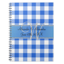 Wedding monogram blue gingham checkers notebook