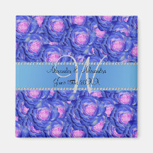 Wedding monogram blue roses fridge magnet