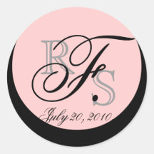 Wedding Monogram F Pink Envelope and Favour Seal Round Stickers