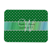 Wedding monogram green diamonds flexible magnets