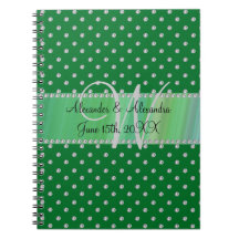 Wedding monogram green diamonds spiral note books