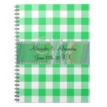 Wedding monogram green gingham checkers journals
