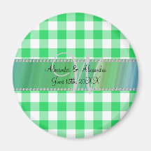 Wedding monogram green gingham checkers refrigerator magnet