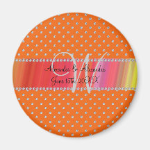 Wedding monogram orange diamonds fridge magnet