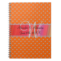 Wedding monogram orange diamonds spiral note books
