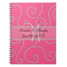 Wedding monogram pink diamond swirls journal
