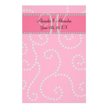 Wedding monogram pink diamond swirls stationery