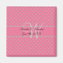 Wedding monogram pink diamonds fridge magnets