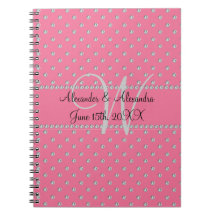 Wedding monogram pink diamonds note book