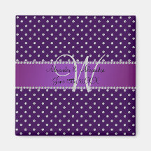 Wedding monogram purple diamonds fridge magnets