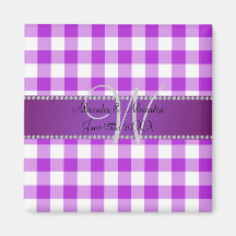 Wedding monogram purple gingham checkers fridge magnets