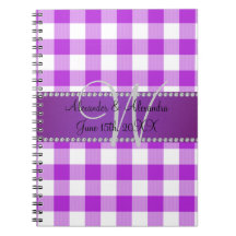 Wedding monogram purple gingham checkers spiral notebooks