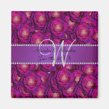 Wedding monogram purple roses fridge magnet
