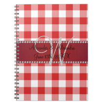 Wedding monogram red gingham checkers spiral note book