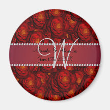 Wedding monogram red roses fridge magnets