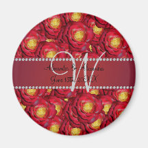 Wedding monogram red roses magnet