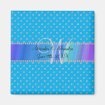 Wedding monogram sky blue diamonds fridge magnet