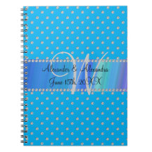 Wedding monogram sky blue diamonds spiral notebooks