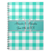 Wedding monogram turquoise gingham checkers notebook