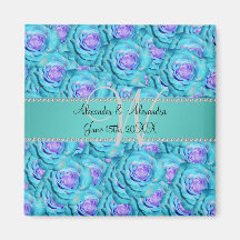 Wedding monogram turquoise roses fridge magnets