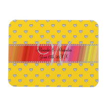 Wedding monogram yellow diamonds hearts vinyl magnet