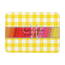 Wedding monogram yellow gingham checkers magnets