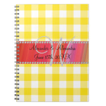 Wedding monogram yellow gingham checkers spiral note books