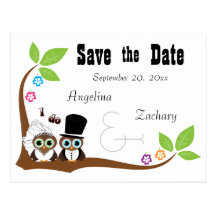 Wedding Owl Bride And Groom Save The Date Post Card