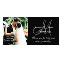 Wedding Photo Thank You Cards with Monogram Black Custom Photo Card