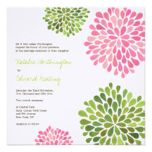 Wedding Pink & Green Flower Blooms Invitation