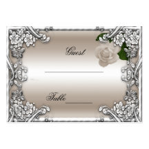 Wedding Place Cards Cream Rose Silver White Business Card Template
