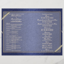 Wedding program blue cream wheat flyer design