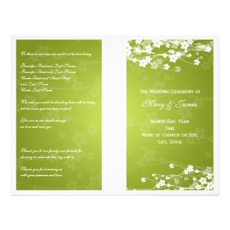 Wedding Program Cherry Blossom Lime Green Personalized Flyer