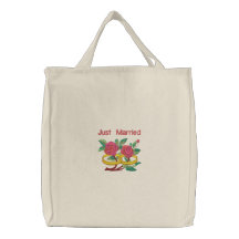 Wedding Ring Roses - Just Married Canvas Bags