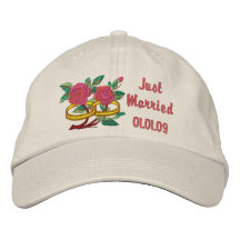 Wedding Ring Roses - Just Married Embroidered Baseball Caps