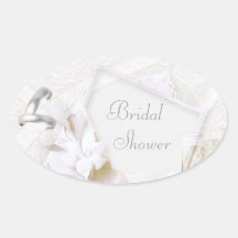 Wedding Rings & Champagne Glasses Bridal Shower Oval Sticker
