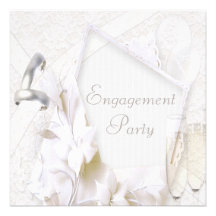 Wedding Rings & Champagne Glasses Engagement Party Custom Invitations