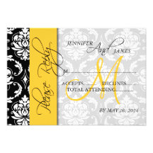 Wedding RSVP Cards Damask Monogram Yellow Personalized Invitations