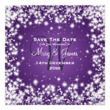 Wedding Save The Date Winter Sparkle Purple Custom Invite