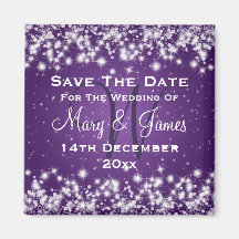Wedding Save The Date Winter Sparkle Purple Fridge Magnet
