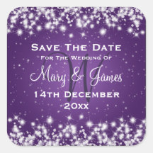 Wedding Save The Date Winter Sparkle Purple Sticker