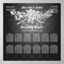Wedding Seating Chart Baroque Flourish Black Poster