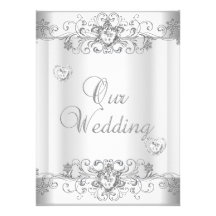 Wedding Silver White Diamond Hearts Personalised Announcement