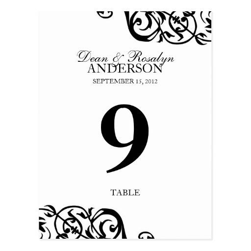 Wedding table number card party reception B&W Postcards