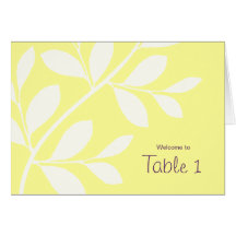 Wedding Table Seating Cards Leaf Branch Yellow Pur