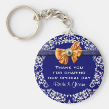 Wedding "thank you" blue white damask key chain