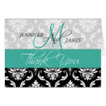 Wedding Thank You Card Damask Monogram Turquoise