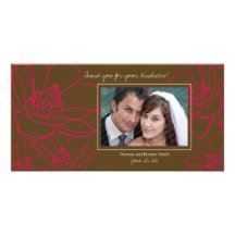 Wedding Thank You Photo Card - Pink & Brown Floral