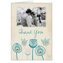 Wedding Turquoise Blue Ivory Funky Thank You Card