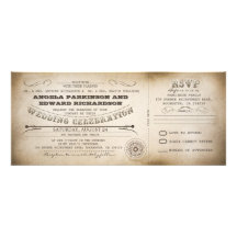 wedding vintage ticket invitation with RSVP design